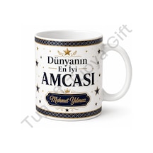Amcaya Hediye İsme Özel Baskılı Kupa Bardak Amca Hediyesi Özel Tasarım Beyaz / Çok Renkli