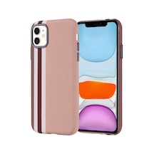 Apple Uyumlu iPhone 11 Kılıf Ultra İnce Magsafe Karbon Fiber Görünümlü İnce Hafif Celikaksesuar Altın