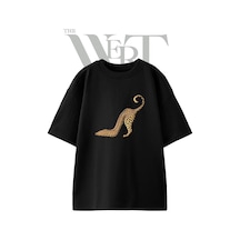 Thewert Leopar Pompa Tasarım Baskılı Ünisex Siyah Oversize T-shirt