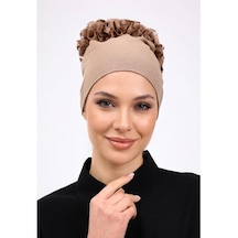 Alivascarf Fırfırlı Dikişsiz Penye Bone - Kadın Tesettür Bağlamalı Topuz İç Bone Vizon