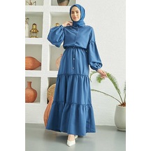 6567-carla Büzgülü Elbise İndigo