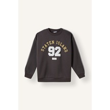 Defacto Overshirt Fit Bisiklet Yaka Baskılı Şerit Detaylı İçi Yumuşak Tüylü Sweatshirt Erkek Çocuk I6075a826wnar202 Antrasit-ar202