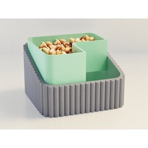 3d Baskı Fıstık Kasesi - Çift Hazneli Kabuk Ayırıcı Sunum Kasesi - Gri Mint Çok Renkli