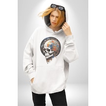 Kuru Kafa Kristal Kadın Erkek Beyaz Kapüşonlu Sweatshirt Hoodie Beyaz