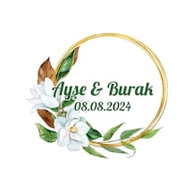 Şık Kozalak Ve Yaprak Etiketi Kına Nişan Düğün 3x3 Cm Özel Etiket / 50 Adet Sticker Beyaz