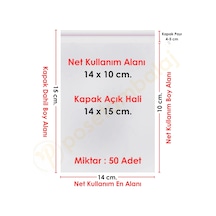 14x10+5 Cm. 14x15 50 Adet Şeffaf Bantlı Yapışkanlı Opp Poşet