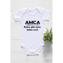 Babylimon Amca Baba Gibi Ama Daha Cool Baskılı Bebek Body Beyaz - 97262972 Beyaz