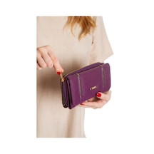 Newish Polo Kadın Vegan Deri Telefon Bölmeli Cüzdan Ve Kartlık - New394 Mor