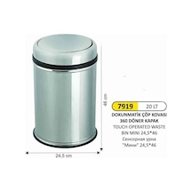 Dokunmatik Kapaklı Çöp Kovası Paslanmaz 20 Litre Gri