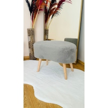 Fasulye Model Ahşap Ayaklı Teddy Kumaş Dekoratif Puf Bench Gri