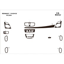 Renault Fluance 2009- Torpido Kaplama 19 Parça Koyu Meşe