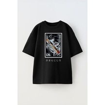 Thewert Unisex Demon Slayer Rangoku Tasarım Baskılı Pamuk Sıyah Oversize T-shirt Siyah