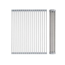 Kangvka Katlanabilir Paslanmaz Çelik Ve Silikon Bulaşık Kurutma Rafı - 18 Borulu, Meyve Sebze Askısı Gri