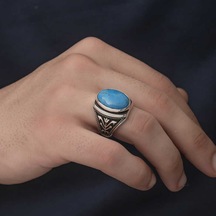 Gumush Gümüş Turkuaz Zirkon Taşlı Oval Erkek Yüzük  546176959