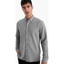 Defacto Regular Fıt Polo Yaka Penye Uzun Kollu Gömlek F9049ax26spgr210 Gri-gr210