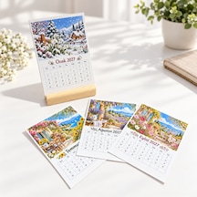 2027 Takvim - Çiçekli Manzaralar Standlı Masaüstü Takvim 10x14 Cm Çok Renkli