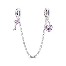 Pembe Taşlı Anahtar Ve Kilit Zincir Sallantılı Charm Gümüş