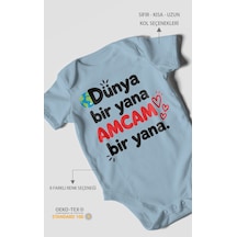 Morivokids Dünya Bir Yana, Amcam Bir Yana Kısa Kollu Bebek Body %100 Pamuk Bebe Mavisi