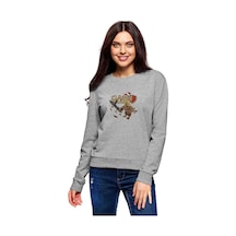 Clash Of Clans Barbar Baskılı Gri Kadın Sweatshirt
