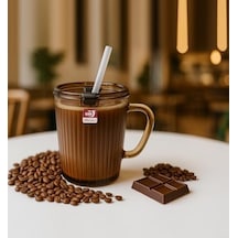 Kapaklı Pipetli Cam Kupa Bardak Çay Kahve Meşrubat Tatlı Bardağı Kahverengi 370 Ml Aeropress