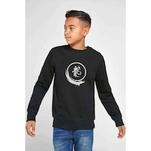 Tshirthane Silhouette Dragon Logo Baskılı Unisex Çocuk Siyah Sweatshirt Siyah