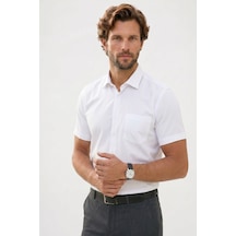 Tudors Erkek Regular Fit Klasik Kesim Pamuklu Kısa Kollu Armürlü Beyaz Gömlek-50294