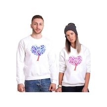 Tshirthane Sevgi Ağacı Sevgili Kombinleri Unisex Sweatshirt Kırık Beyaz