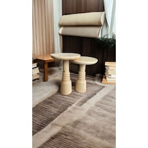 Wood Ahşap 2'li Set Boğumlu Mantar Yan Sehpa Modern Fiskos / Naturel Renk / Zigon Sehpa Vernikli Naturel