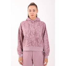 Maraton Sportswear Oversize Kadın Kapşonlu Uzun Kol Basic Lila Sweatshirt 21423-lila