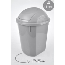 Yuvarlak Çöp Kovası, Oynar Kapaklı Gri Çöp Kovası, Kapaklı Yuvarlak Çöp Kovası 4 Litre 19x28 Cm