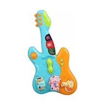 Hayvan Sesleri Çıkaran Işıklı Ninnili Müzikli Gitar İnteraktif Bebek Eğitici Tuşlu Oyuncak - Mavi