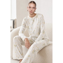 Norcia Sports Kadın Desenli Uzun Kollu Ekru Pijama Takımı 4722 Çok Renkli - 929322967 Çok Renkli - 929322967 Çok Renkli