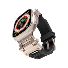 Watch Ultra 49mm Nvth- Krd-108 Metal Başlıklı Silikon Kordon-starlight-siyah