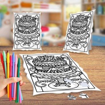 Süslü Pasta Boyama Puzzle Tablo Çocuk Eğitici Yapboz