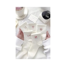 Hitit Socks Kadın 5 Çift Premium Desenli Sevimli Hayvan Ve Fiyonklu Kısa Konç Patik Çorap beyaz