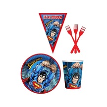 Superman 8 Kişilik Erkek Doğum Günü 4 Parçalı Mini Set Erkek Çocuk