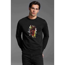 Skrillex 3 Baskılı Siyah Erkek Örme Sweatshirt