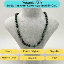 Yıldız Doğal Taş Yosunlu Akik Doğal Taş 6 MM Makrome Kolye 45 CM - 55 CM Ayarlanabilir Yeşil