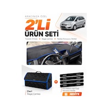 Opel Zafira B 2004-2011 Uyumlu Torpido Örtüsü + Deri Bagaj Çantası + Sticker Seti - Siyah Mavi