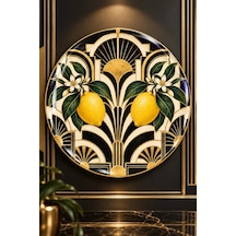 Dekoratif Duvar Tabağı Limonlu Retro Esintiler Dekorlu Seramik Tabak Sarı