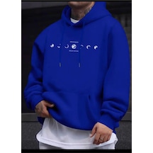Medinenur Ayın Evreleri Baskılı Kapüşonlu Sweatshirt Mavi