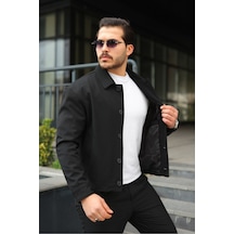 Spor Şık Rahat Kumaş Düğmeli Mevsimlik Ceket Siyah