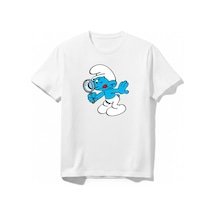 Urbantrendstore Şirinleer Baskılı Unisex Kız Çocuk Erkek Çocuk Bisiklet Yuvarlak Yaka Basic Kısa Kollu %100 Pamuk Tişört Beyaz