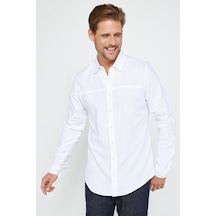 Tudors Slim Fit Dar Kesim Uzun Kollu Keten Doku Düz Yazlık Beyaz Erkek Gömlek-31289-beyaz Beyaz