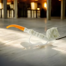 El Yapımı Lületaşı At Başlı Pipo 23 Cm Uzunluk, Akrilik Amber Ağızlık, Özel Oyma Meerschaum Pipo