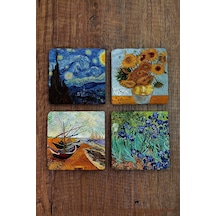 Taş Bardak Altlığı Vinced Van Gogh Baskılı Baskılı 4'lü Set - Stone Coasters Çok Renkli