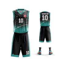 Basketbol Forması Turkuaz & Siyah Model B2402 - Kişiye Özel İsim Ve Numara Yazılabilir Dijital Baskı Turkuaz