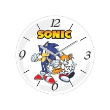 Sonic Karakter Sessiz Akar Bombeli Gerçek Cam Duvar Saati Siyah