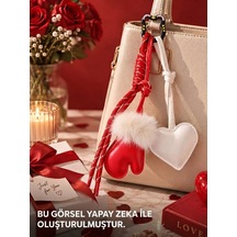 Home Dekor Hediye Charm Çanta Süsü Sevimli Beyaz Kalp Ve Tüylü Eldiven Figürlü Peluş Detaylı Çanta & Anahtar Aksesuarı Çok Renkli