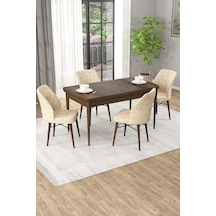 Arel Barok Desen 80x132 Açılabilir Mdf Masa Yemek Odası Takımı, Mutfak Takımı 4 Adet Sandalye Barok Masa - 4 Krem - Ceviz Ayak